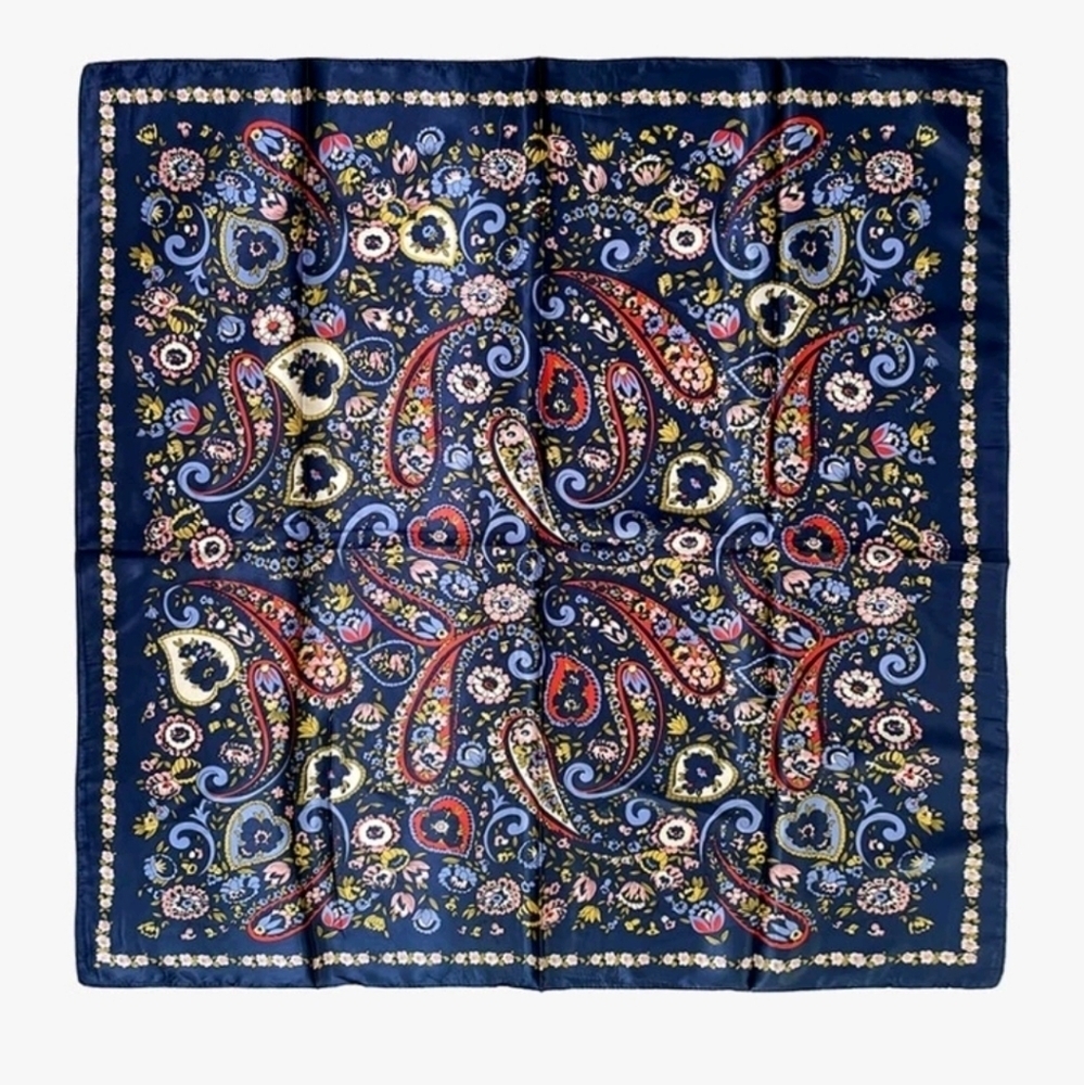 Navy blue Hair square satin scarf boho floral Paisley Festival neck 💖2/$30